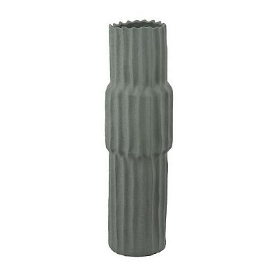 Decorative Accent Vase, Sleek Cactus Design, 24 Inch Green Ceramic