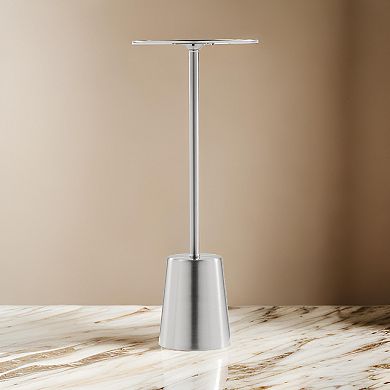 Mars 8 Inch Side End Drink Table, Round, Dome Tapered Base, Silver