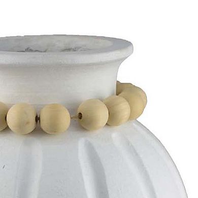Nehu Decorative Vase, Beaded Neck Details, 16 Inch White Resin