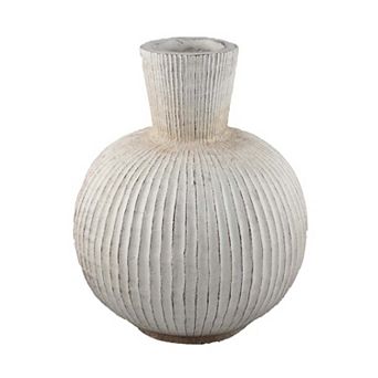 Gany Decorative Vase, Spherical Bottom, 15 Inch Weathered White Resin