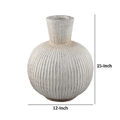 Gany Decorative Vase, Spherical Bottom, 15 Inch Weathered White Resin
