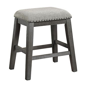 Tuna Counter Height Stool Set of 2, Chenille Seat, Nailhead, Gray Wood