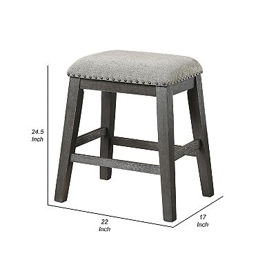 Tuna Counter Height Stool Set of 2, Chenille Seat, Nailhead, Gray Wood