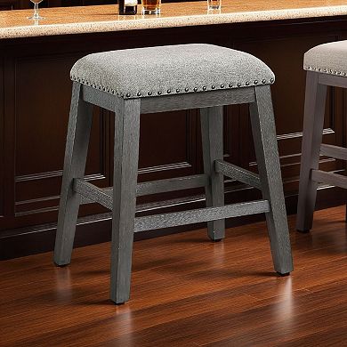 Tuna Counter Height Stool Set of 2, Chenille Seat, Nailhead, Gray Wood