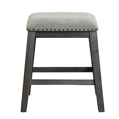 Tuna Counter Height Stool Set of 2, Chenille Seat, Nailhead, Gray Wood