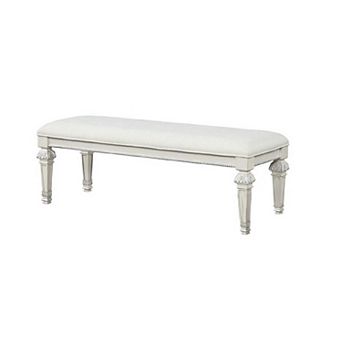 Miamy Bench, Cream White Wood Frame, Textured Fabric, 55 Inch