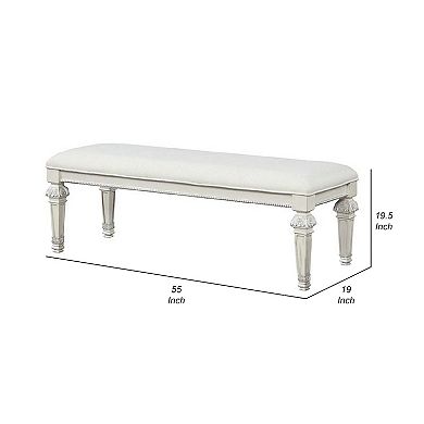 Miamy Bench, Cream White Wood Frame, Textured Fabric, 55 Inch