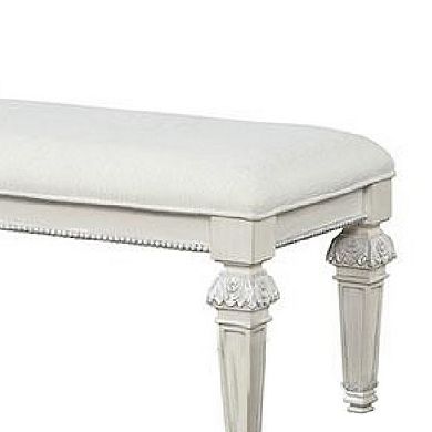 Miamy Bench, Cream White Wood Frame, Textured Fabric, 55 Inch