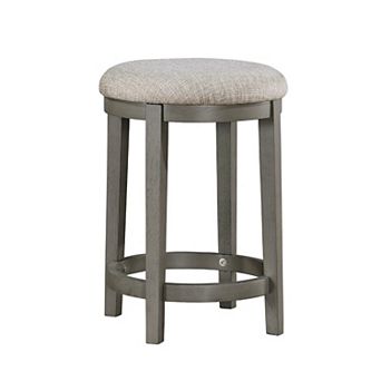 Anab Counter Height Stool Set of 2, Round Polyester Seat, Gray Wood