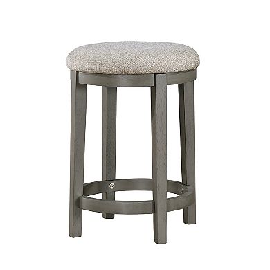 Anab Counter Height Stool Set of 2, Round Polyester Seat, Gray Wood