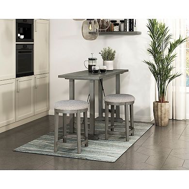 Anab Counter Height Stool Set of 2, Round Polyester Seat, Gray Wood