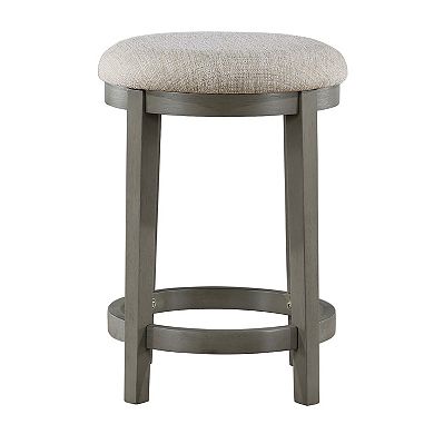 Anab Counter Height Stool Set of 2, Round Polyester Seat, Gray Wood