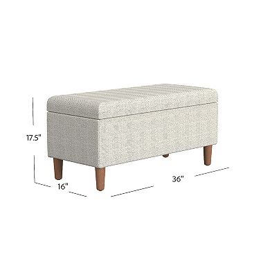 Zia Accent Storage Bench, Cream Chevron Woven Fabric, Brown, 36 Inch