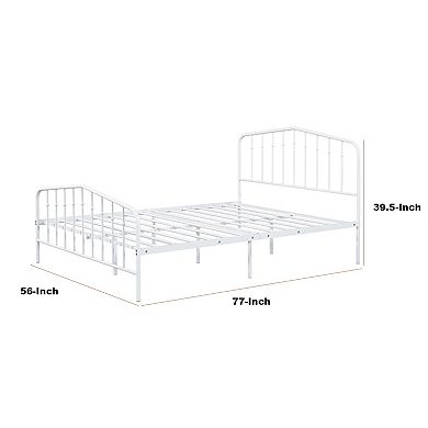 Nix Full Size Bed, Classic Spindle Headboard and Footboard, White Metal