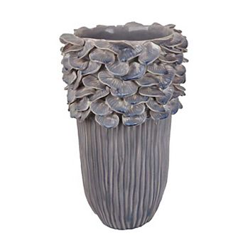 Kiana Decorative Vase, Gray Ceramic Flared Scales Rim Accent, 16 Inch