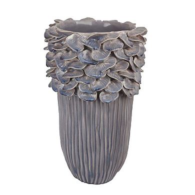 Kiana Decorative Vase, Gray Ceramic Flared Scales Rim Accent, 16 Inch