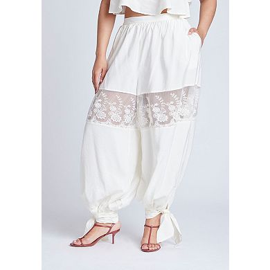 ELOQUII Women's Plus Size Balloon Pant With Lace And Tie Hem