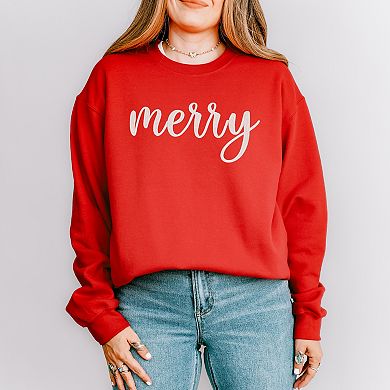 Embroidered Merry Cursive White Thread - Women's Graphic Sweatshirt