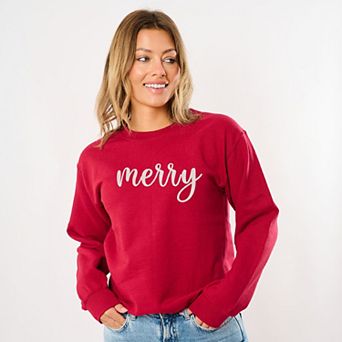 Embroidered Merry Cursive White Thread - Women's Graphic Sweatshirt