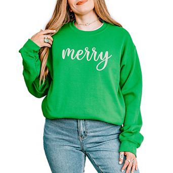 Embroidered Merry Cursive White Thread - Women's Graphic Sweatshirt
