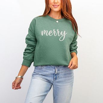 Embroidered Merry Cursive White Thread - Women's Graphic Sweatshirt