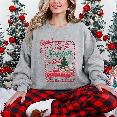 Tis The Season To Read Red Truck - Women's Graphic Sweatshirt