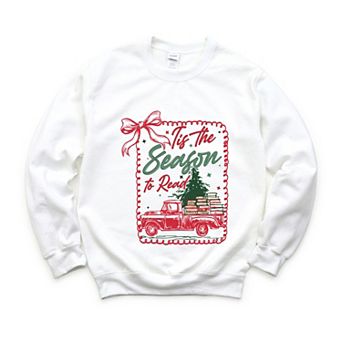 Tis The Season To Read Red Truck - Women's Graphic Sweatshirt