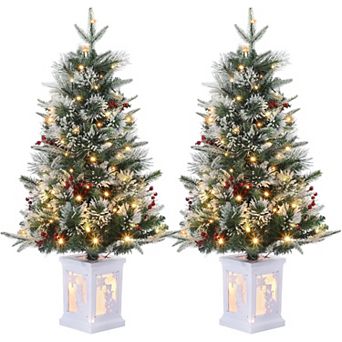 IDEALHOUSE Christmas Tree 3ft Pre-Lit Flocked Artificial, 78 LEDs, Snowman Base, 2-Pack