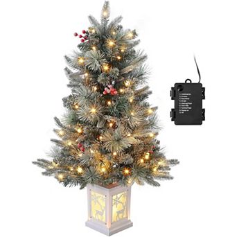 IDEALHOUSE Christmas Tree 3ft Pre-Lit Flocked Artificial, 78 LEDs 8 Modes, Elk Lamp Base