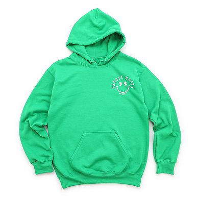 S.W.Smiley Embroidered Choose Happy Lightning Face White Thread - Women's Graphic Hoodie