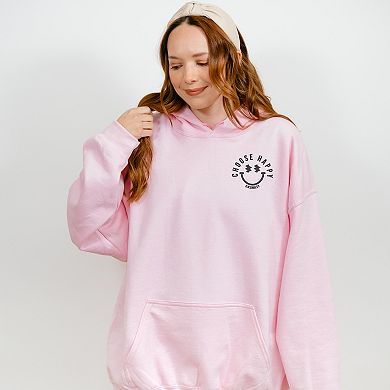 S.W.Smiley Embroidered Choose Happy Lightning Face - Women's Graphic Hoodie