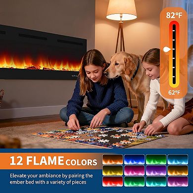 IDEALHOUSE 72 inch Electric Fireplace 12-Color Flame, Remote, Touch Screen, 750W/1500W