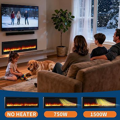 IDEALHOUSE 72 inch Electric Fireplace 12-Color Flame, Remote, Touch Screen, 750W/1500W