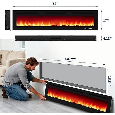 IDEALHOUSE 72 inch Electric Fireplace 12-Color Flame, Remote, Touch Screen, 750W/1500W
