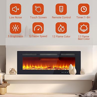 IDEALHOUSE 40 inch Electric Fireplace 12-Color Flame, Touch Screen, Remote, 750W/1500W