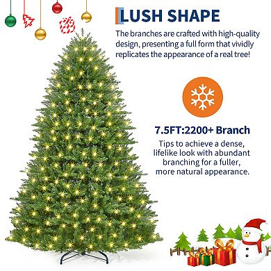 IDEALHOUSE Christmas Tree 7.5ft Pre-Lit Artificial with 600 LED Lights, Collapsible Stand