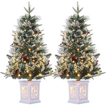 IDEALHOUSE Christmas Tree 3ft Pre-Lit Flocked Artificial, 78 LEDs, Snowflake Base, 2-Pack