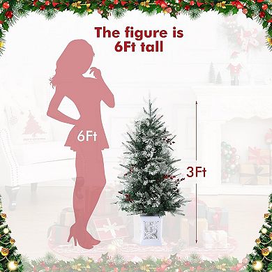 IDEALHOUSE Christmas Tree 3ft Pre-Lit Flocked Artificial, 78 LEDs, Snowflake Base, 2-Pack