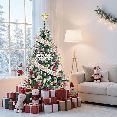 IDEALHOUSE Christmas Tree 4.5ft Pre-Lit Flocked Artificial with 150 Warm White LEDs