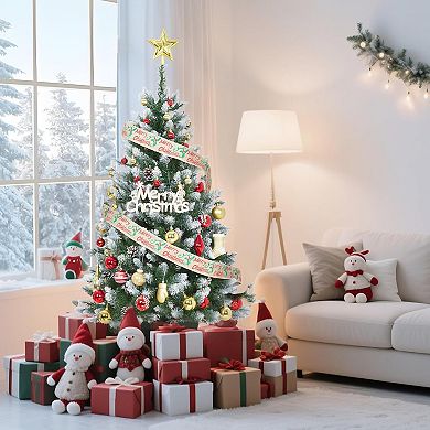 IDEALHOUSE Christmas Tree 6ft Pre-Lit Flocked Artificial with 150 Warm White LEDs