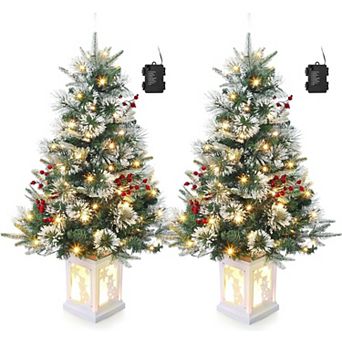 IDEALHOUSE Christmas Tree 3ft Pre-Lit Flocked Artificial, 78 LEDs, Snowman Base, 2-Pack