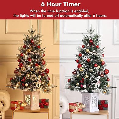 IDEALHOUSE Christmas Tree 3ft Pre-Lit Flocked Artificial, 78 LEDs 8 Modes, Snowflake Base