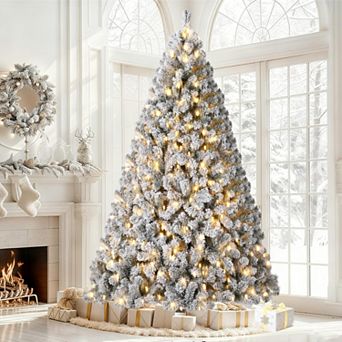 IDEALHOUSE Christmas Tree 9ft Pre-Lit Snowy White Artificial with 900 Warm White Lights