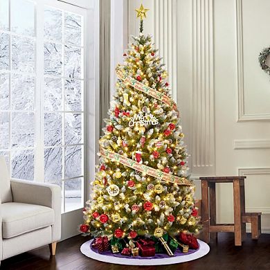 IDEALHOUSE Christmas Tree 7.5ft Pre-Lit Flocked Artificial with Pine Cones