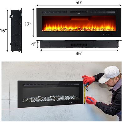 IDEALHOUSE 50 inch Electric Fireplace 12-Color Flame, Remote Control, 750W/1500W Heater