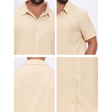 Men's 2 Pieces Sets Beach Short Sleeve Shirt & Shorts Striped Textured Outfits