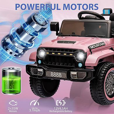 12V Kids Ride On Truck, 2-Seater Electric Car w/Remote, 35W Motors, 3 Speeds, Lights, Suspension