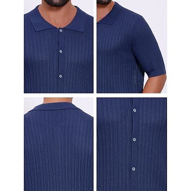 Striped Shirt for Men's Summer Short Sleeve Knitted See Through Shirts