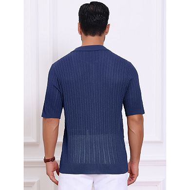 Striped Shirt for Men's Summer Short Sleeve Knitted See Through Shirts