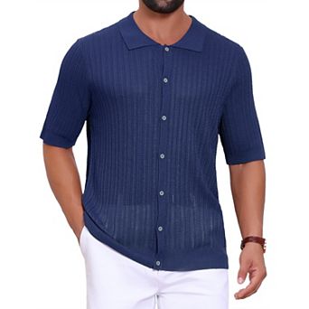 Striped Shirt for Men's Summer Short Sleeve Knitted See Through Shirts